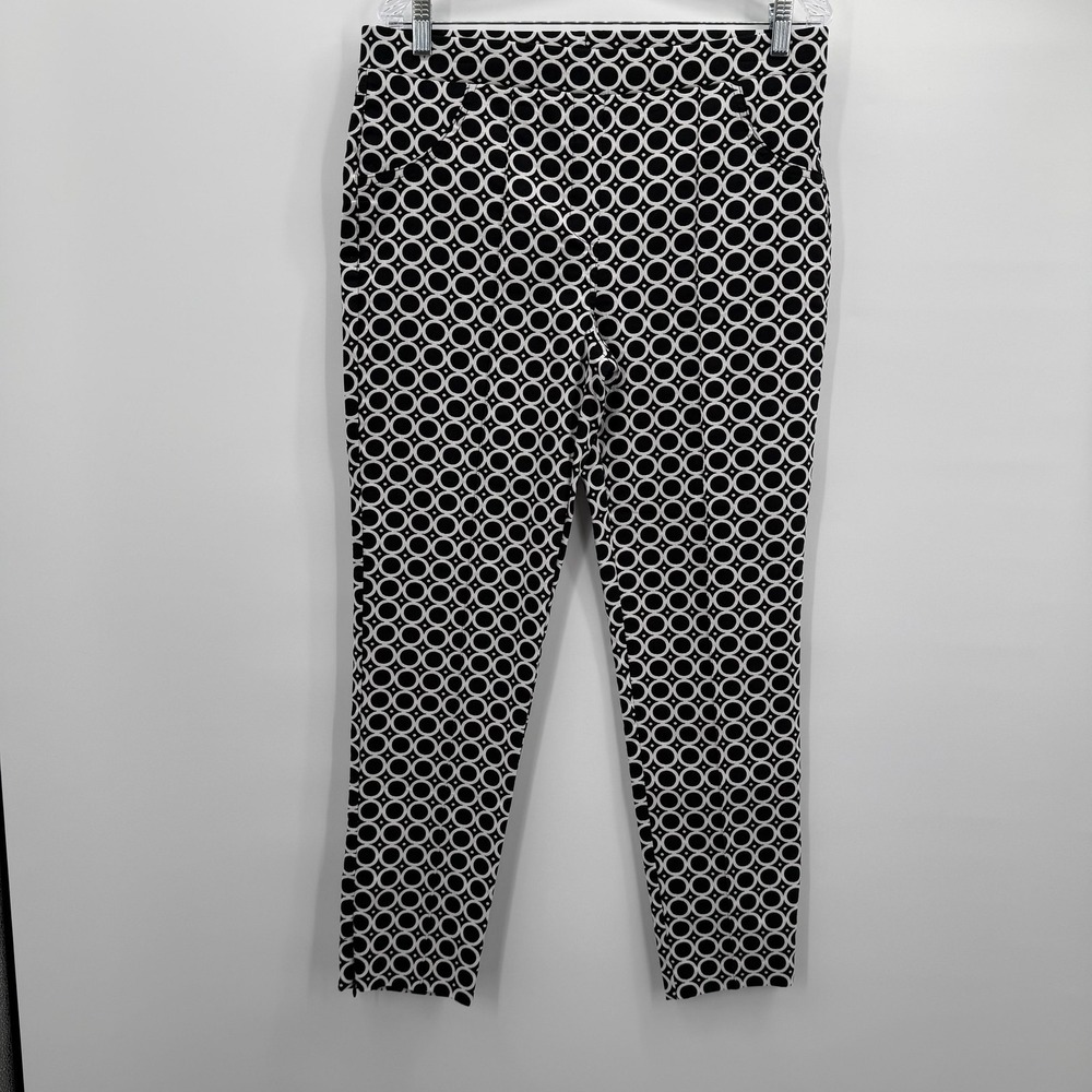 Joseph Ribkoff Pants Womens 14 Black‎ White Geometric Pull On Stretch Slim Leg